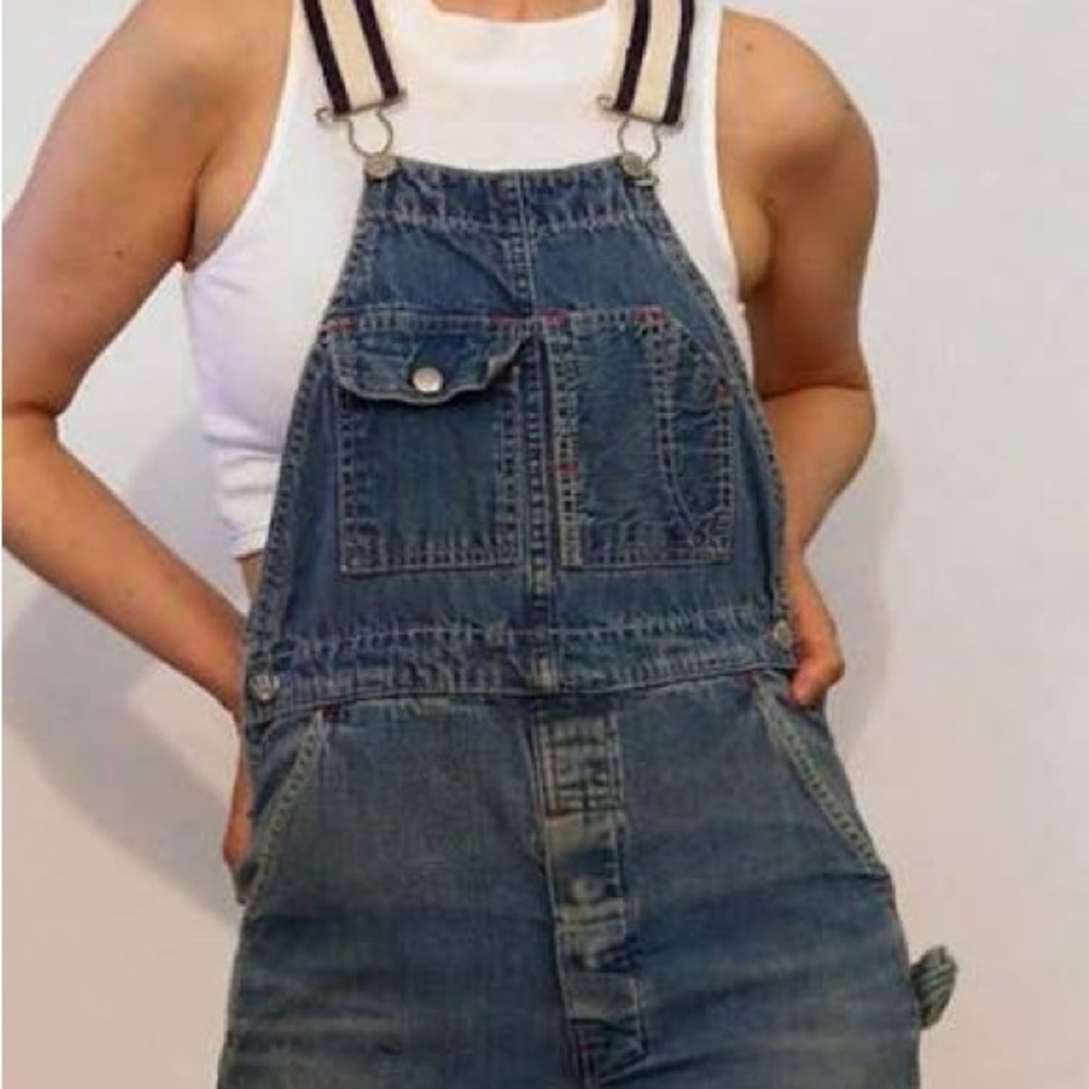 Vintage 70s Madewell Denim Overalls with Striped Straps